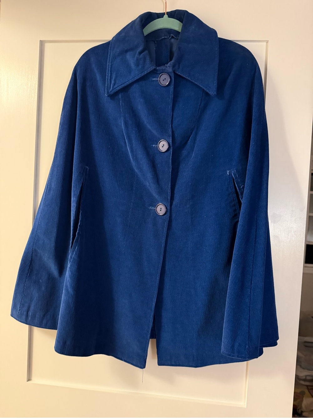Women's Navy Blue Corduroy Button-Front Cape